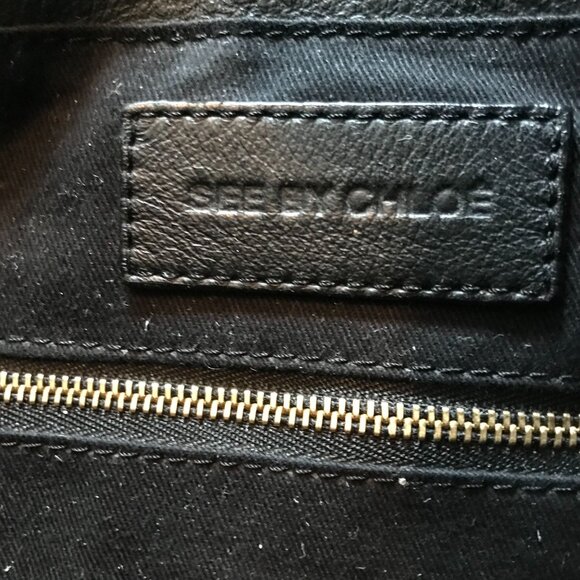 See By Chloe Shoulder Bag Black Leather Front Pocket Dual Handles - Picture 6 of 11